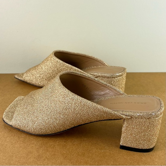 NEW DRIES VAN NOTEN GOLD GLITTER MULE SANDALS - Picture 6 of 13